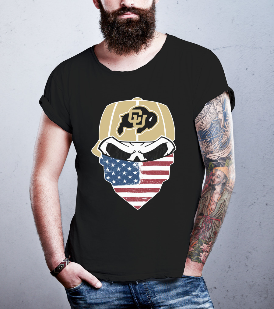 COLORADO BUFFALOES Skuls American Flag Face Buffalo T-Shirt