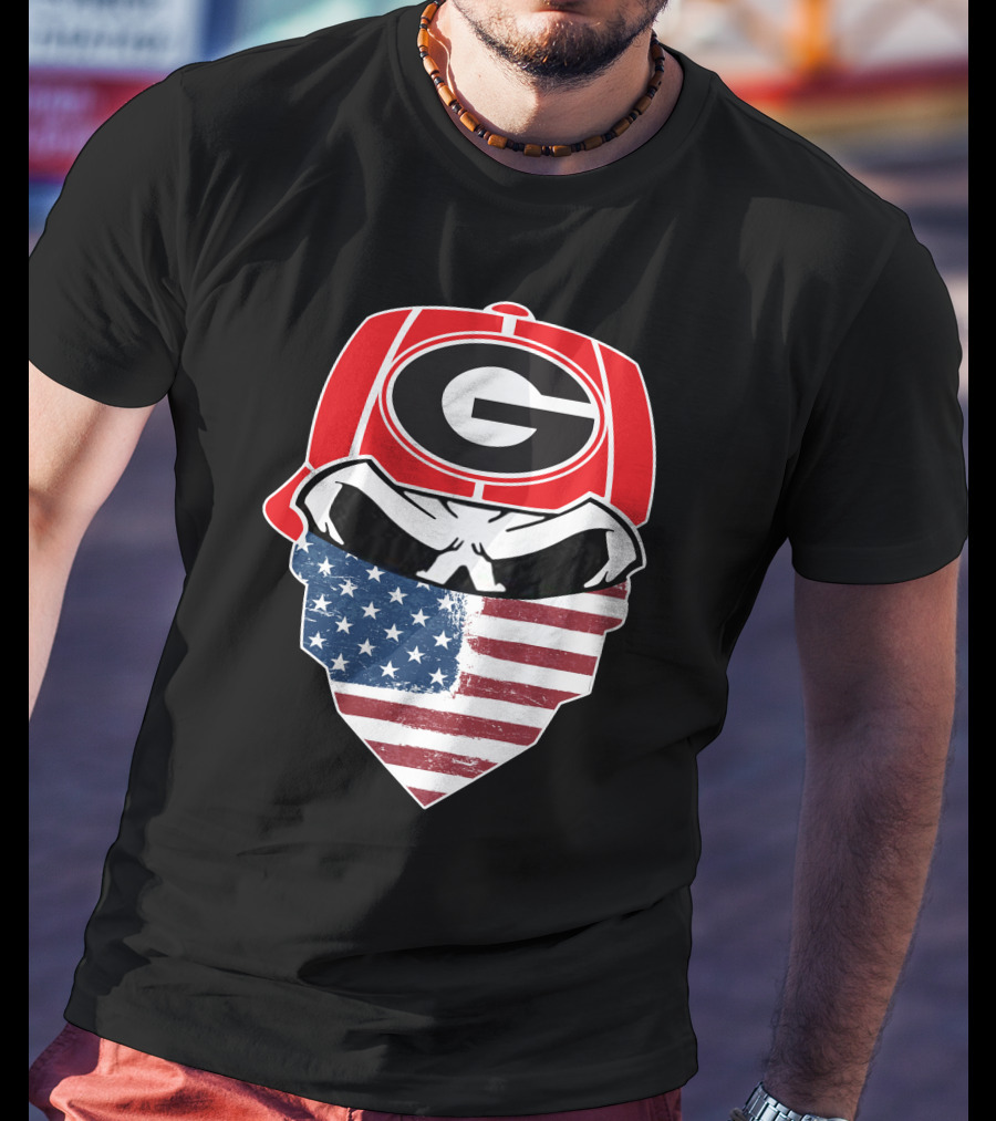 Georgia Bulldogs Skulls American Flag Bandana T-Shirt