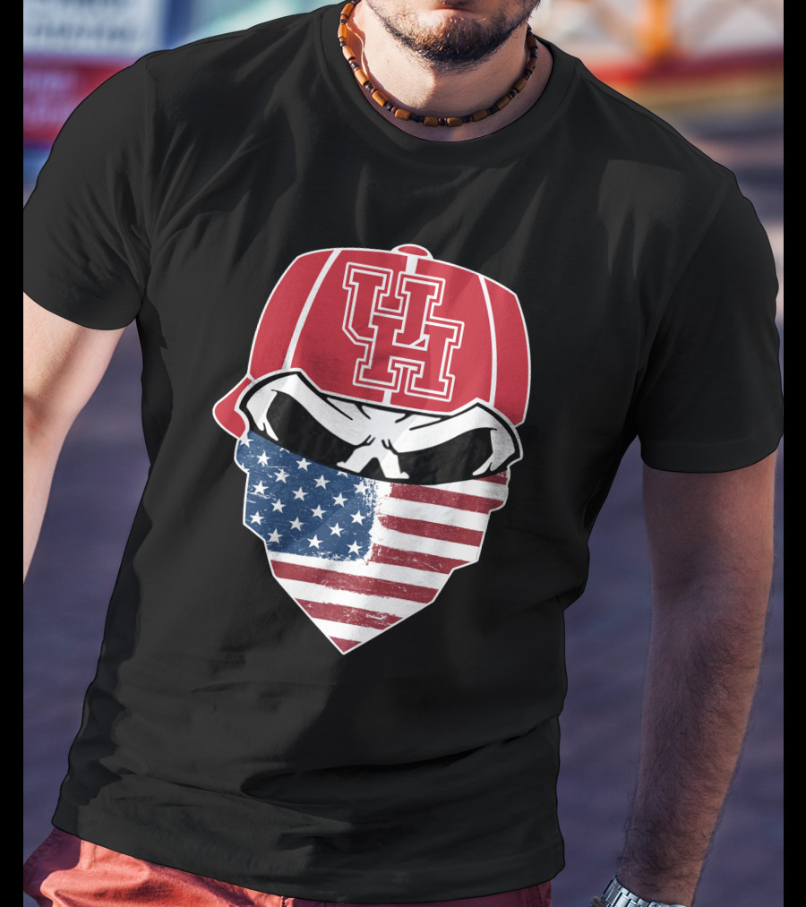UH Houston Cougars Skull Bandana American Flag T-Shirt