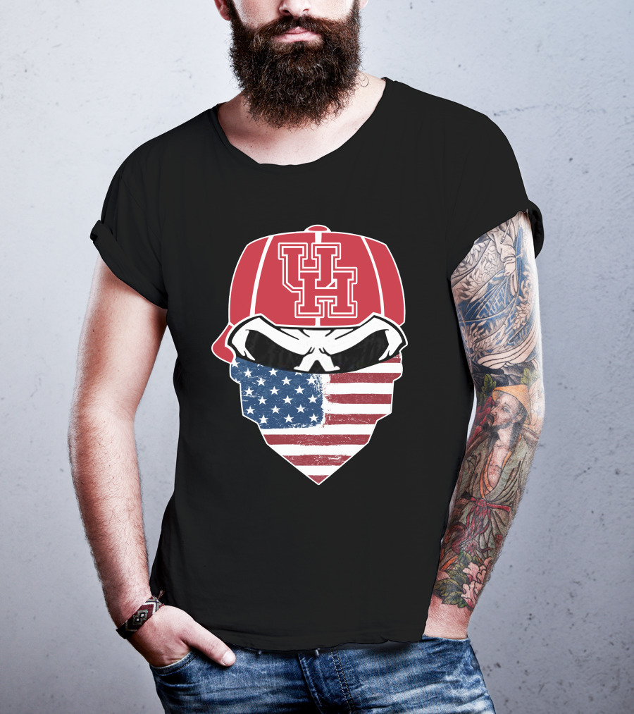 UH Houston Cougars Skull Bandana American Flag T-Shirt