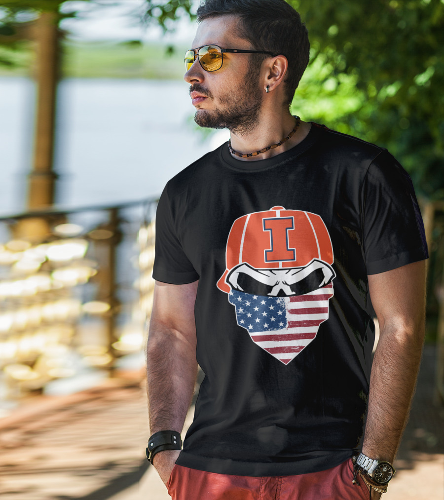 Illinois Skull Logo American Flag Bandana T-Shirt