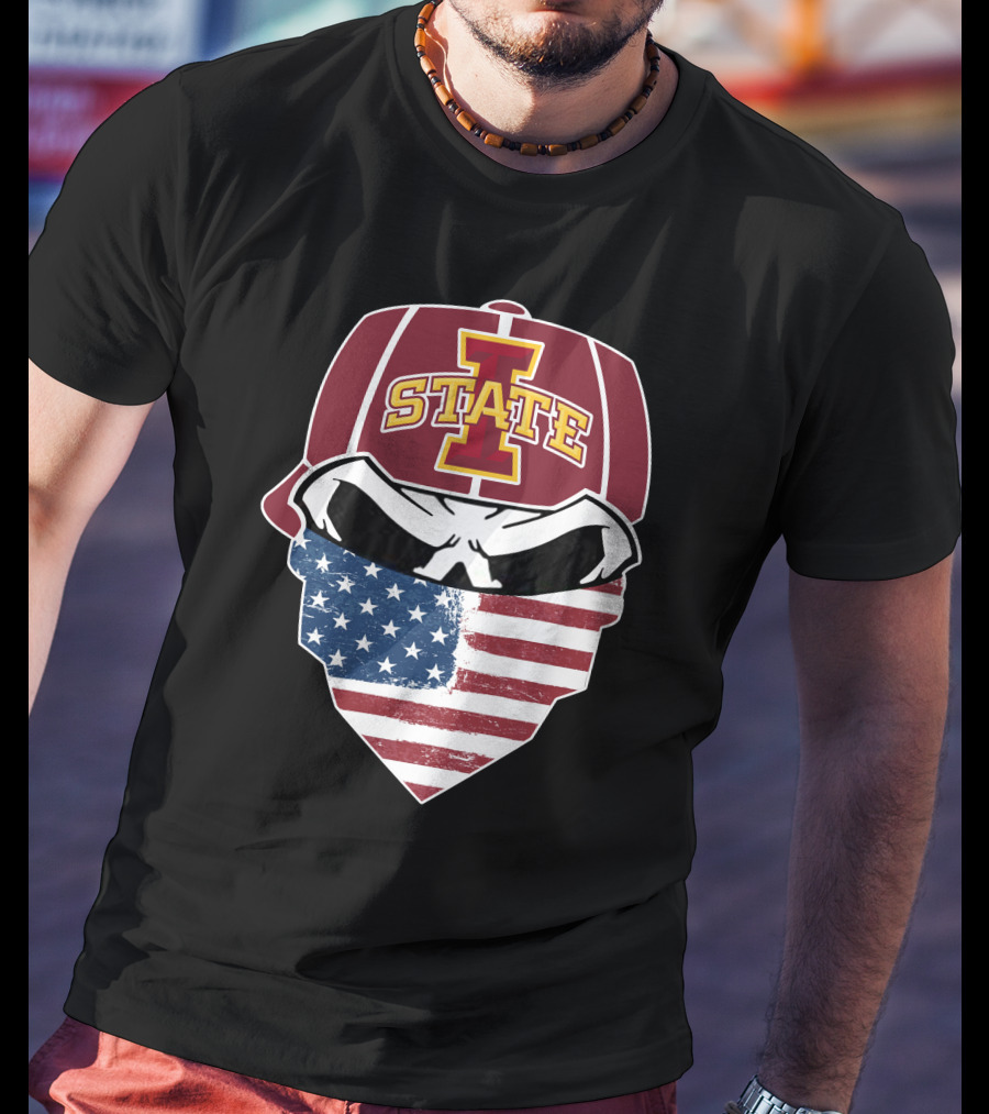 Iowa State Cyclones Skull American Flag Bandana T-Shirt
