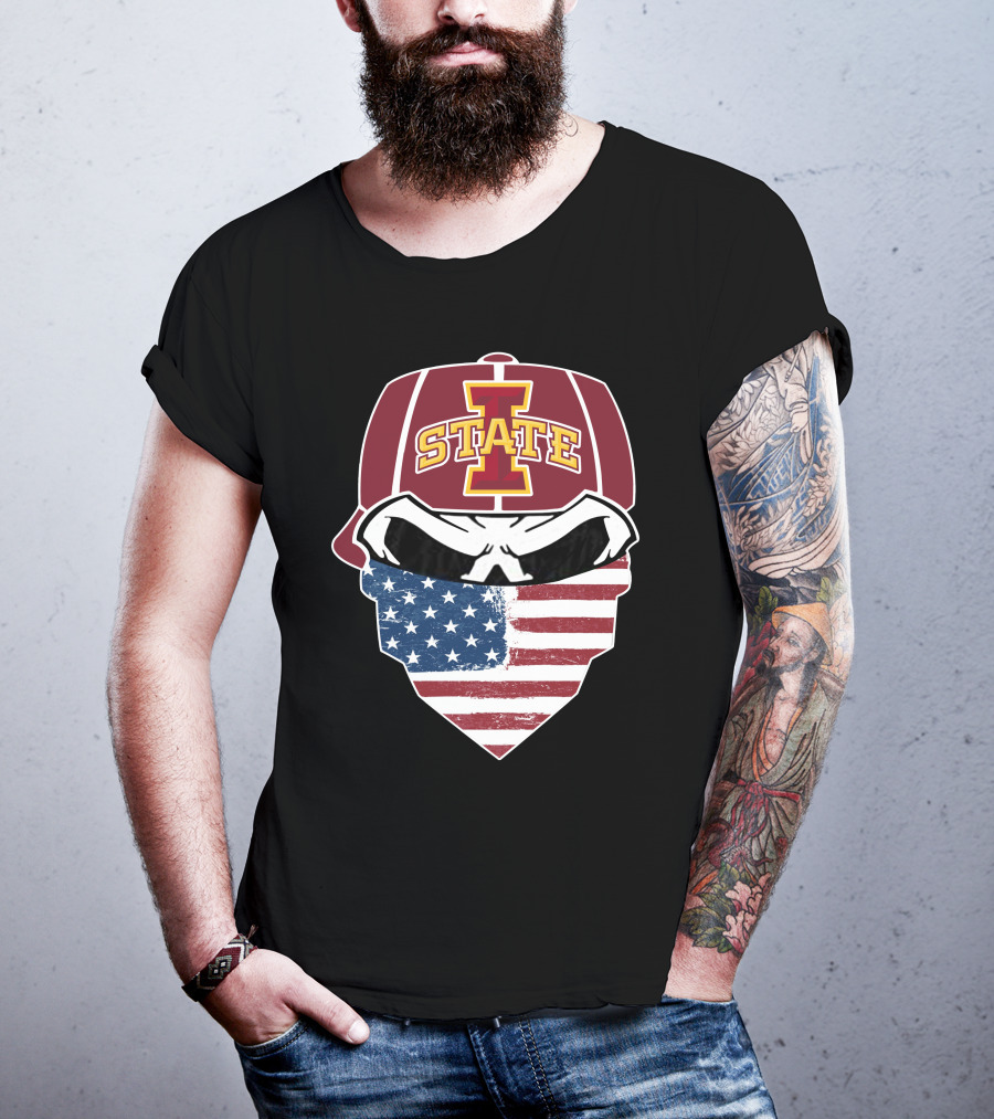 Iowa State Cyclones Skull American Flag Bandana T-Shirt