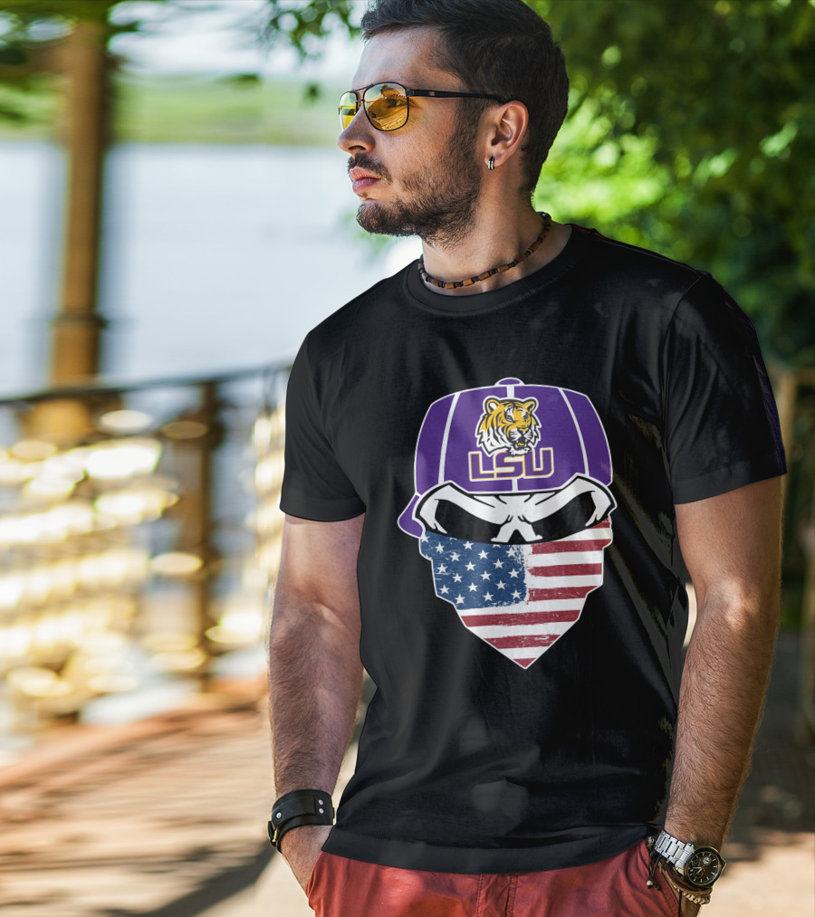 LSU Tigers Skull American Flag Bandana T-Shirt