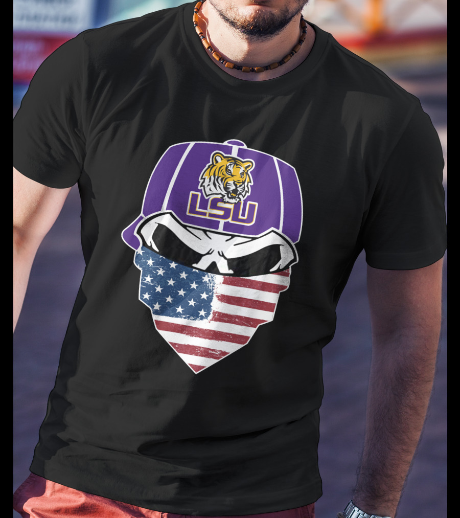 LSU Tigers Skull American Flag Bandana T-Shirt