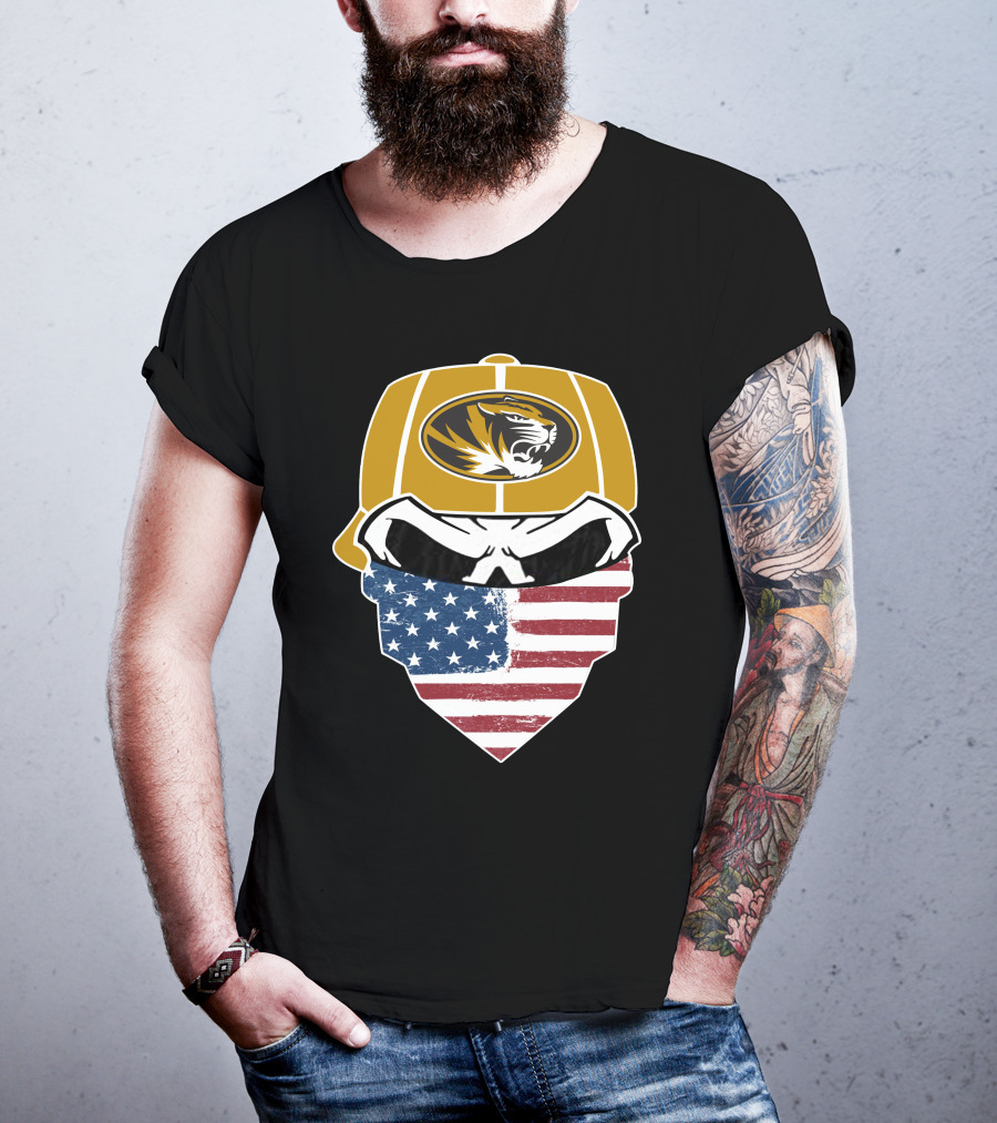 Missouri Tigers Skull American Flag Bandana T-Shirt