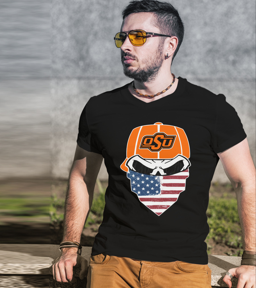 Oklahoma State OSU Skull American Flag Bandana T-Shirt