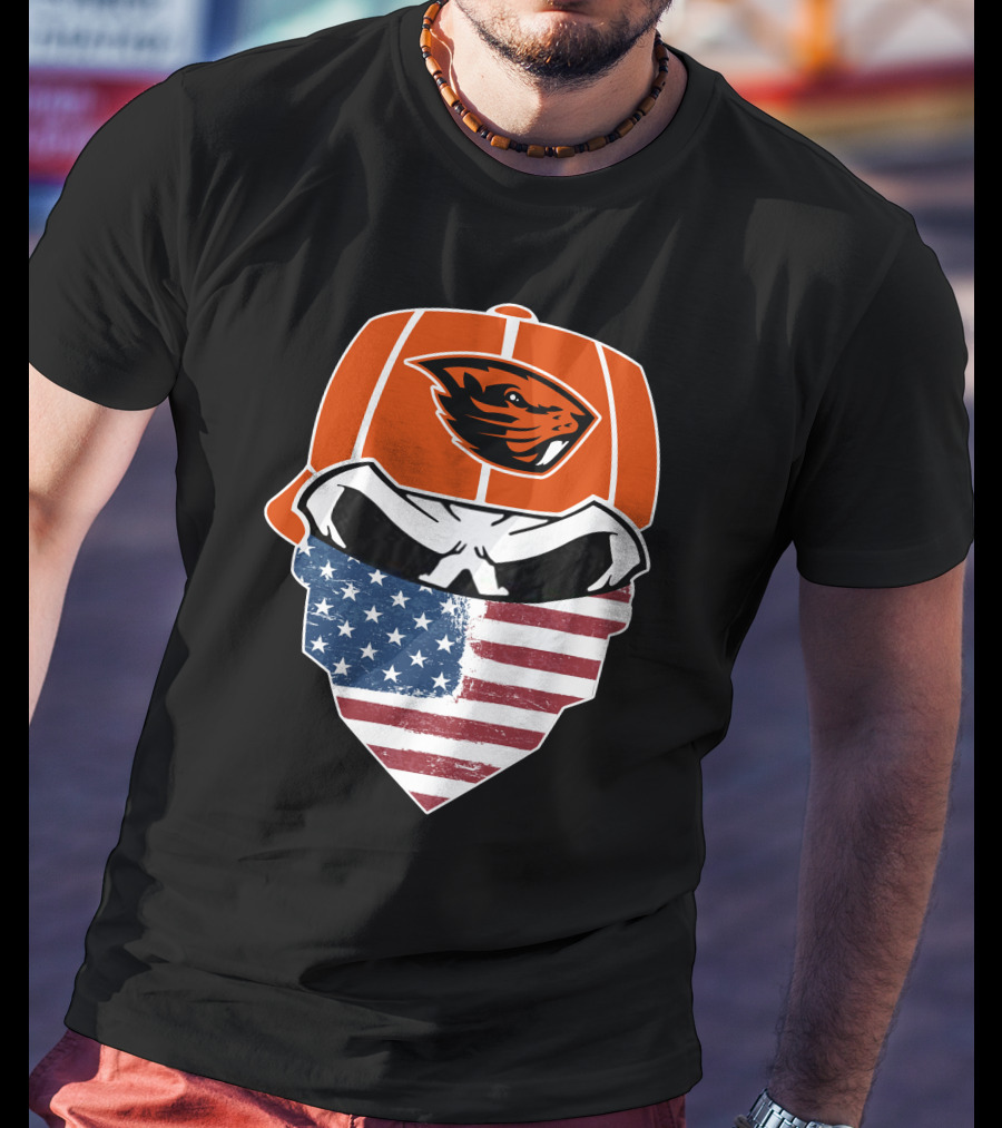 Oregon State Beavers Skull American Flag Bandana T-Shirt