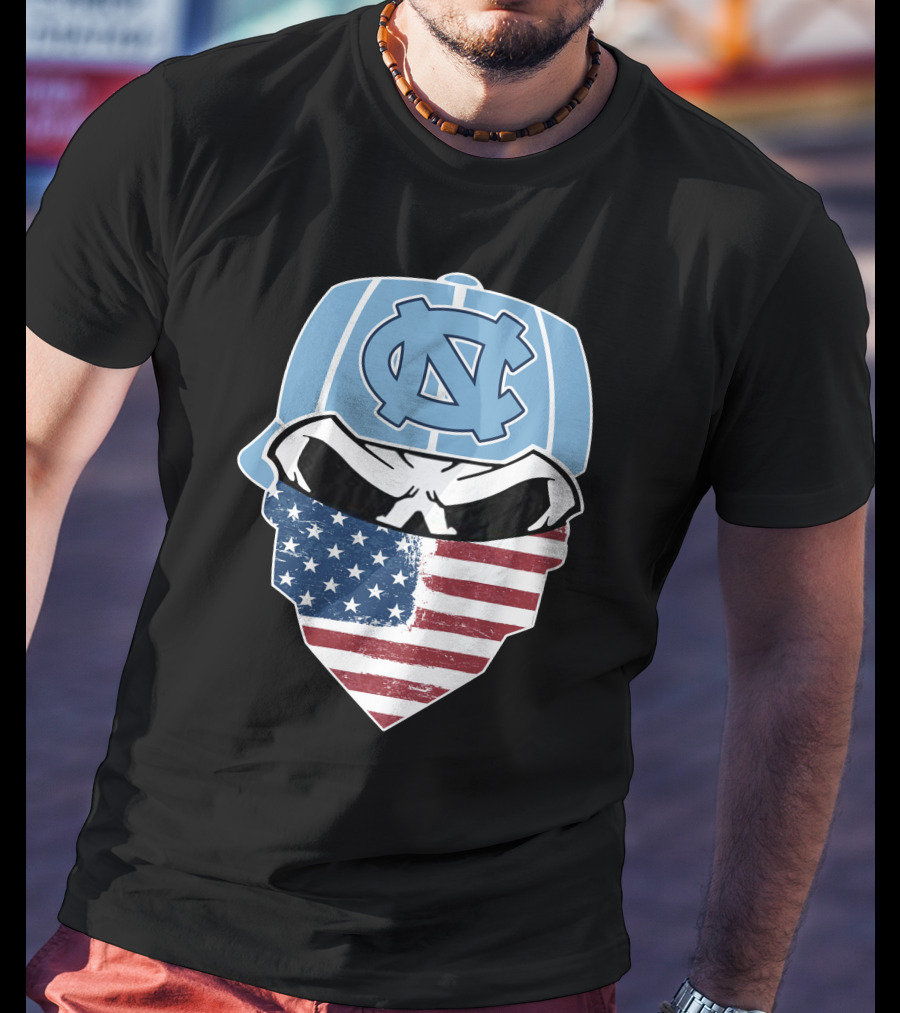 UNC Tar Heels Skull American Flag Bandana T-Shirt