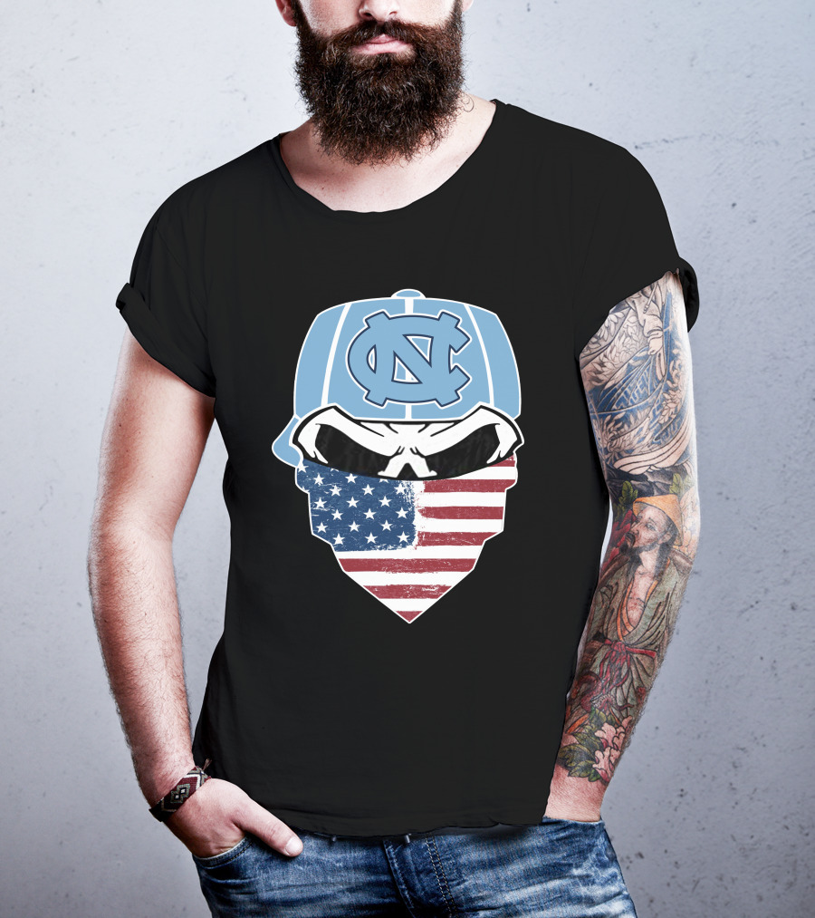 UNC Tar Heels Skull American Flag Bandana T-Shirt