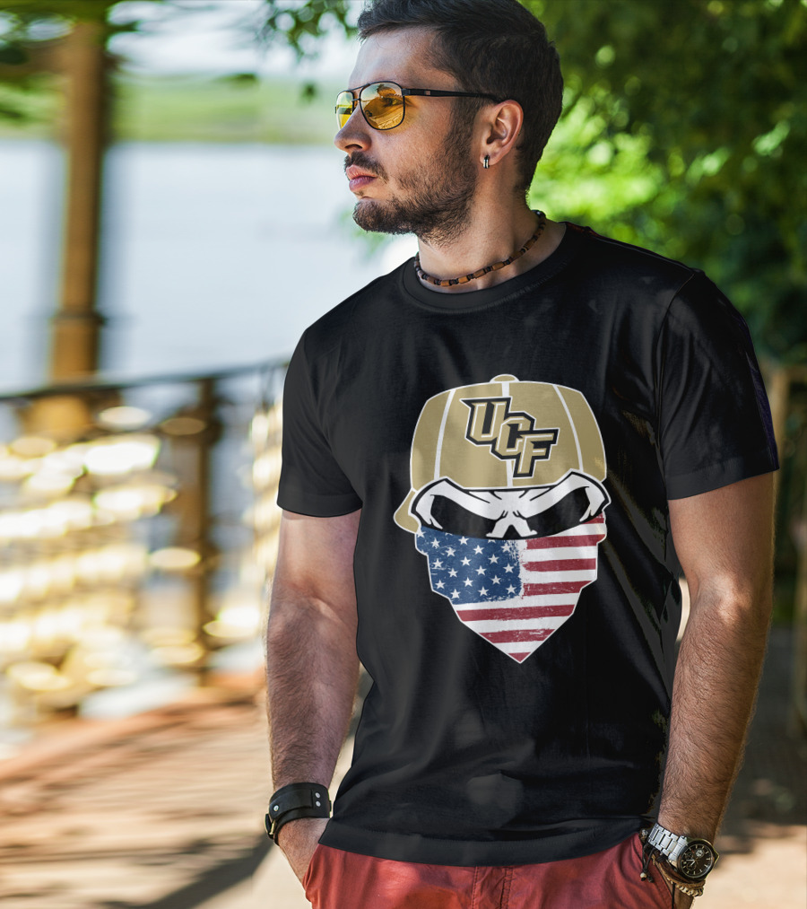 UCF Knights Skull With American Flag Bandana Hat T-Shirt