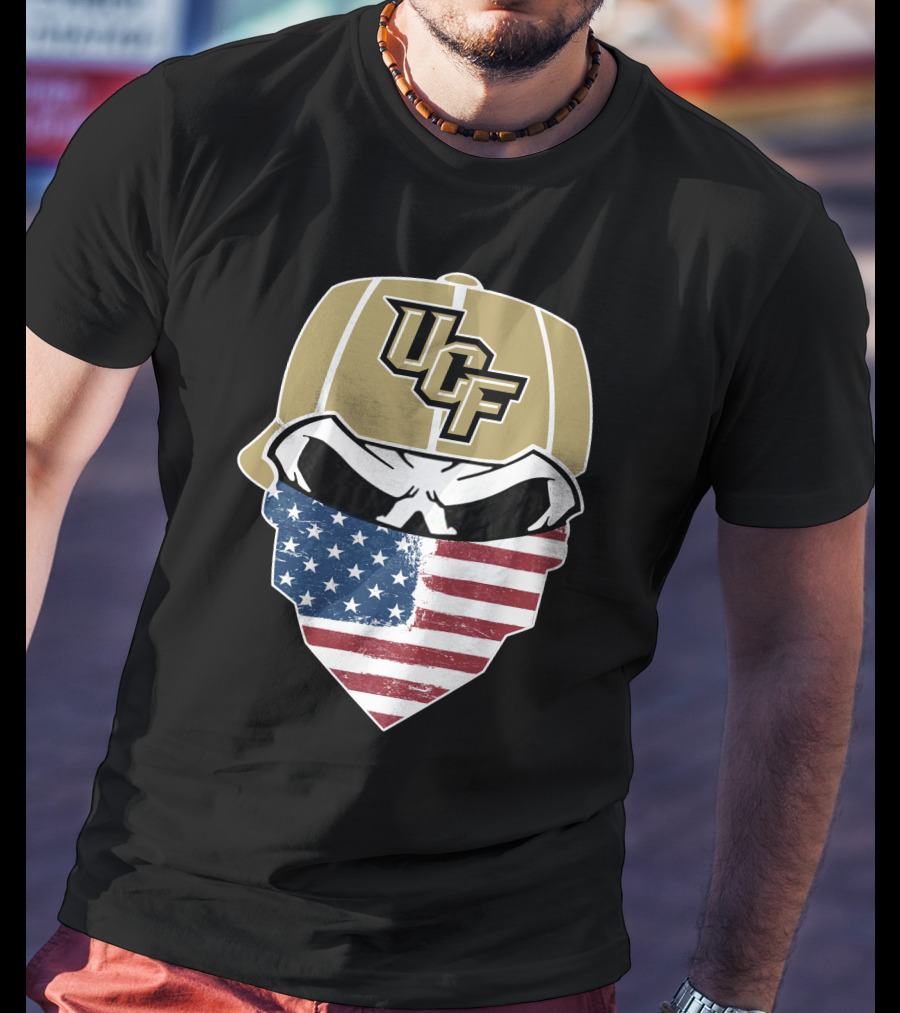 UCF Knights Skull With American Flag Bandana Hat T-Shirt