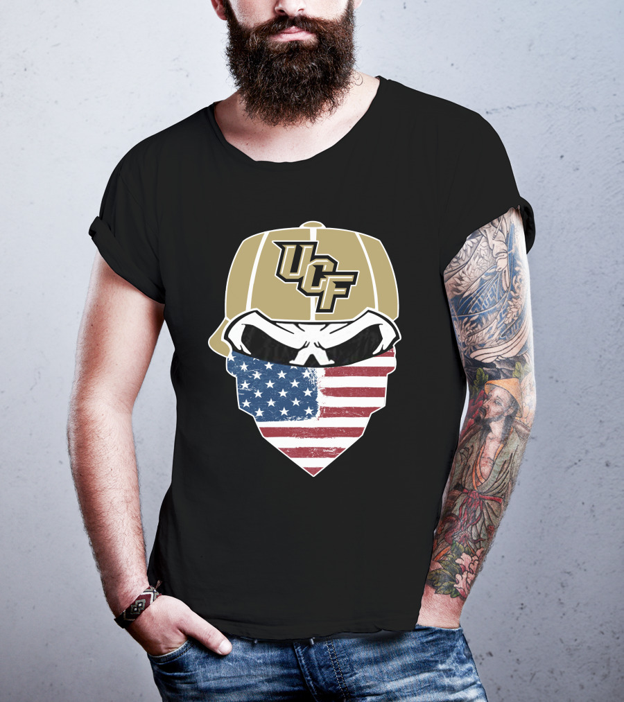 UCF Knights Skull With American Flag Bandana Hat T-Shirt