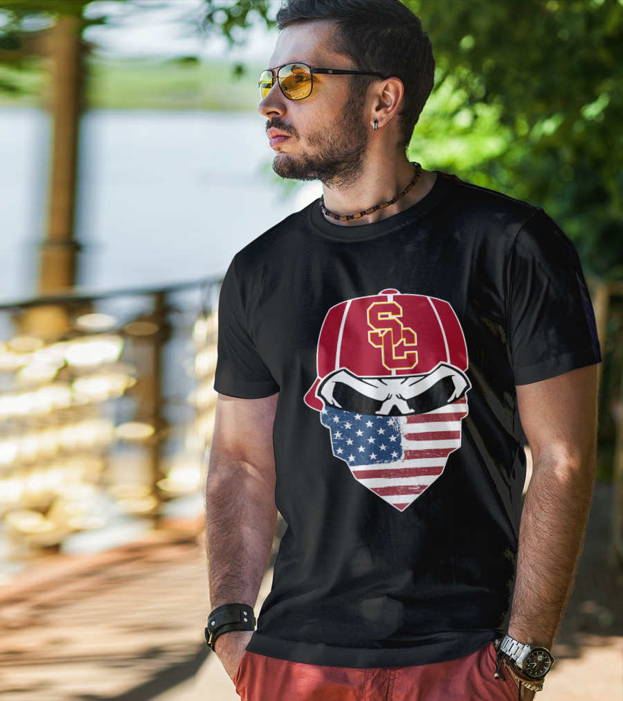 USC Trojans Skulls American Flag Bandana T-Shirt
