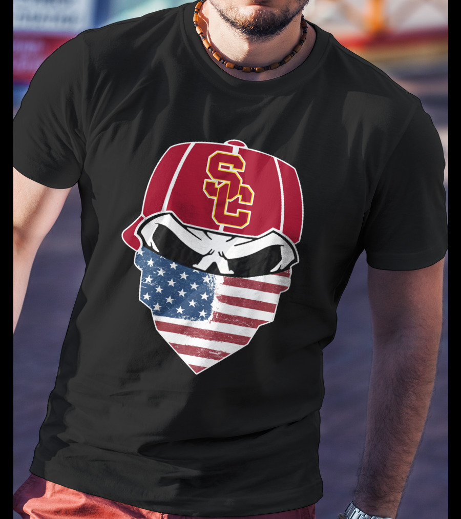 USC Trojans Skulls American Flag Bandana T-Shirt
