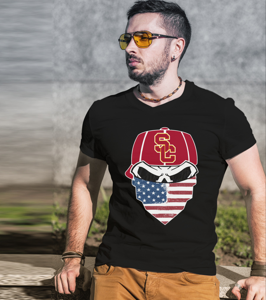 USC Trojans Skulls American Flag Bandana T-Shirt