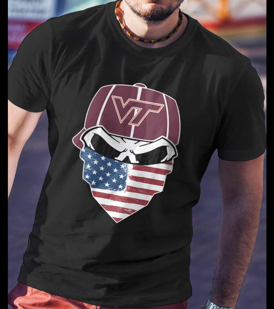 Virginia Tech Skulls VT American Flag Bandana T-Shirt