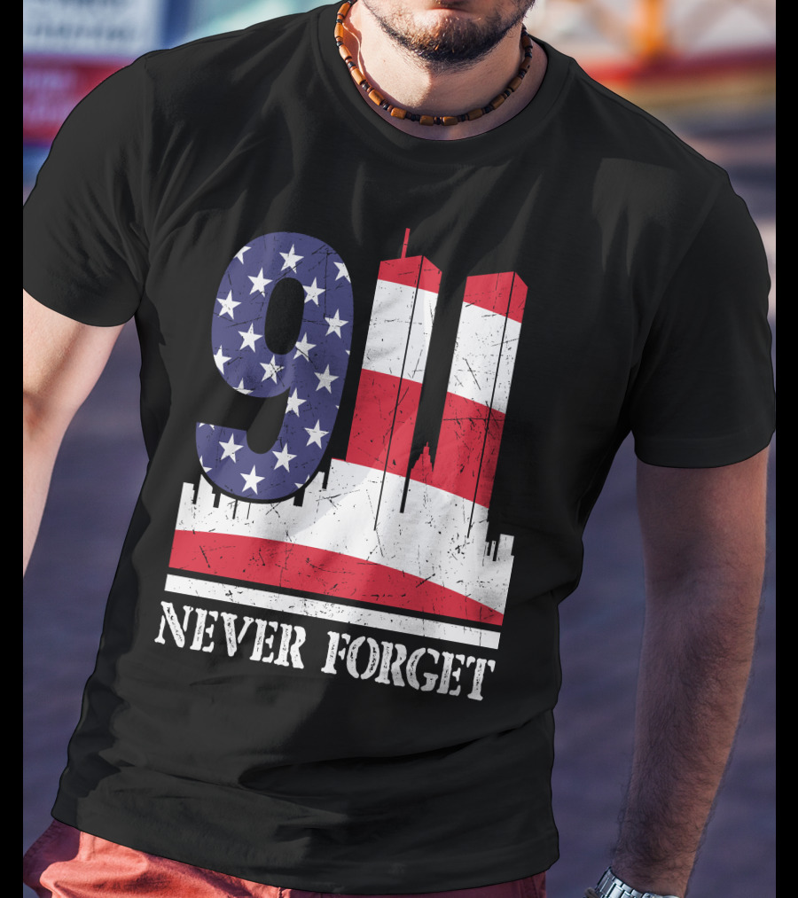 9 11 Never Forget Twin Towers American Flag T-Shirt