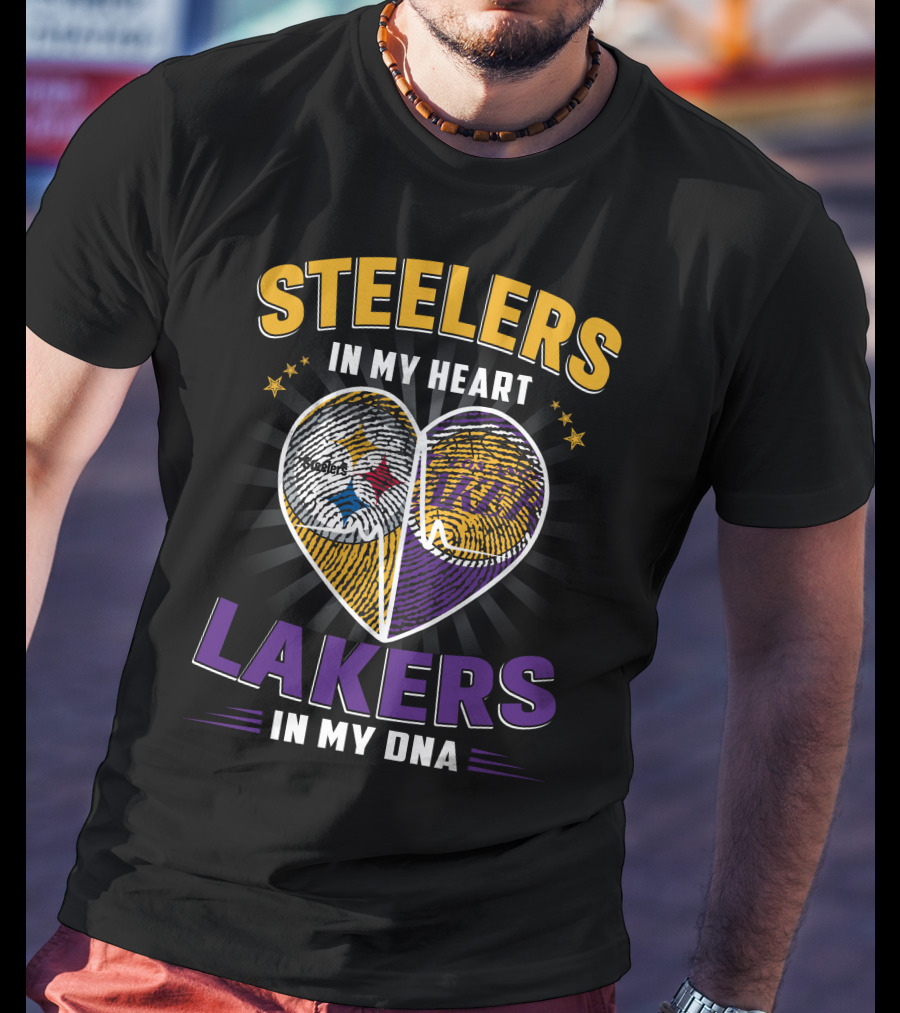 Steelers In My Heart Lakers In My Dna Fingerprint Heart T-Shirt