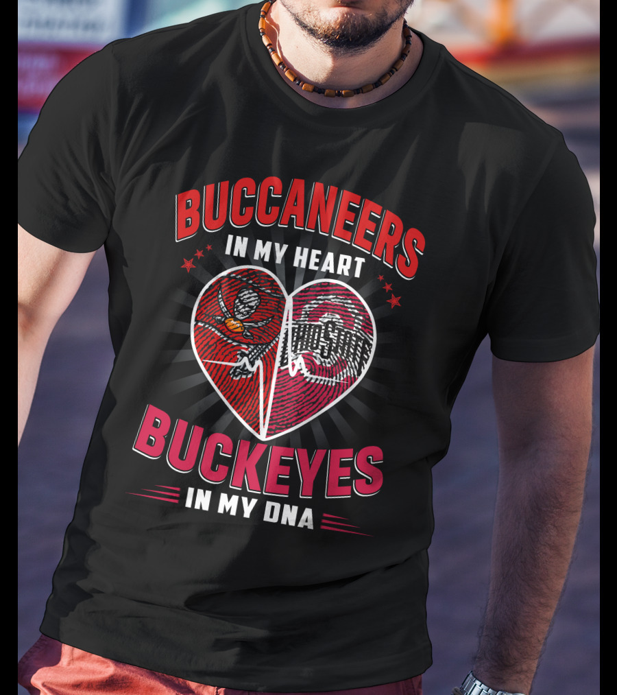 Buccaneers In My Heart Buckeyes In My Dna Heartbeat Split T-Shirt