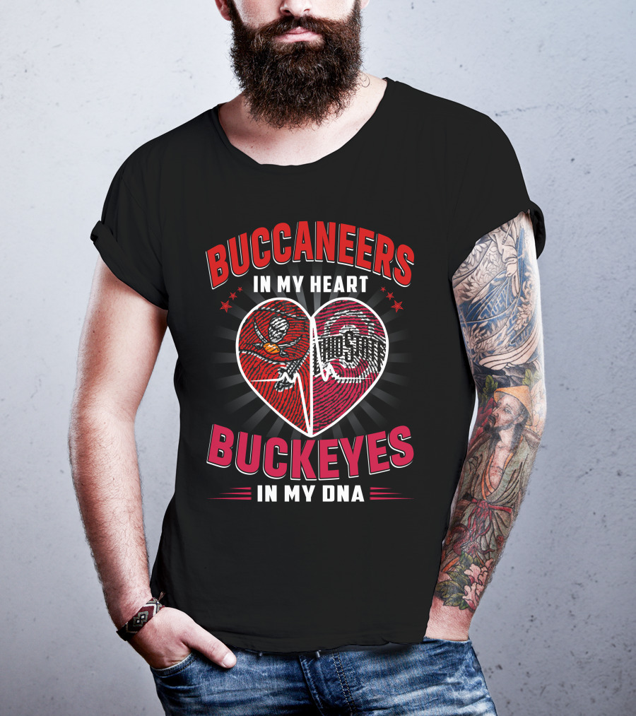 Buccaneers In My Heart Buckeyes In My Dna Heartbeat Split T-Shirt