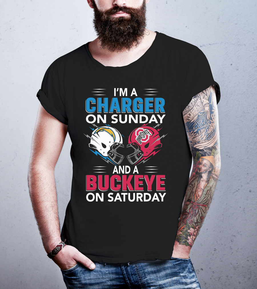 I'm A Charger On Sunday And A Buckeye On Saturday Football Helmets T-Shirt