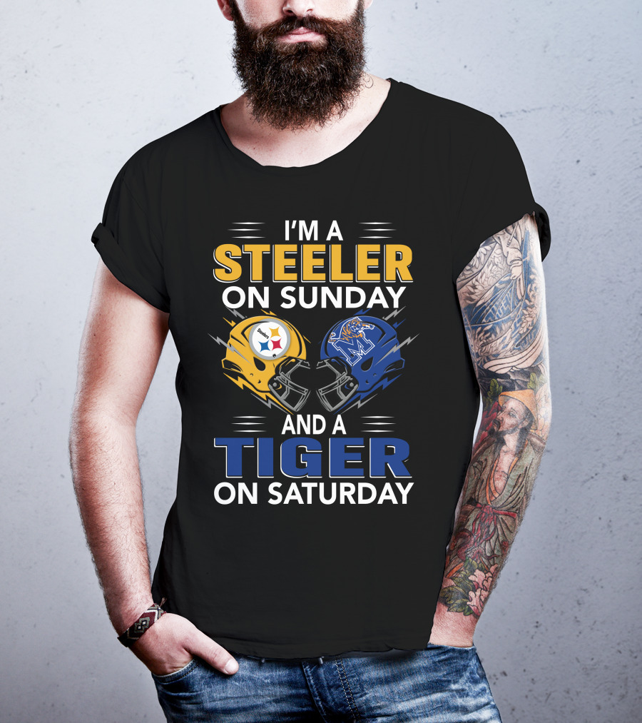I'm A Steeler On Sunday And A Tiger On Saturday Football Helmets T-Shirt