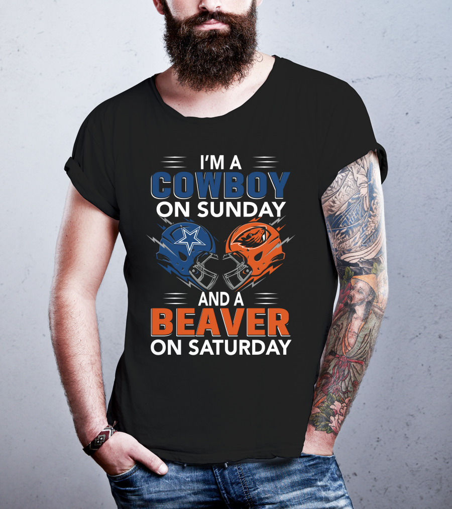 I'm A Cowboy On Sunday And A Beaver On Saturday Football Helmets T-Shirt
