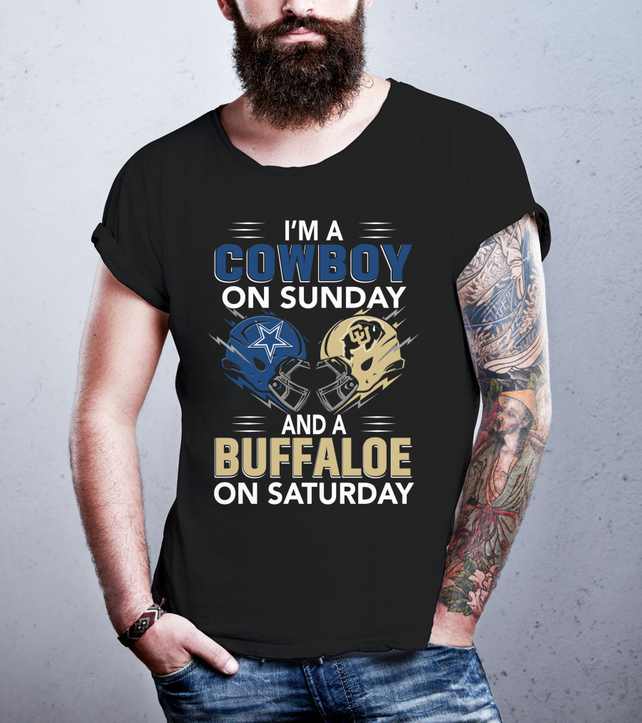 I'm A Cowboy On Sunday And A Buffaloe On Saturday Football Helmets T-Shirt