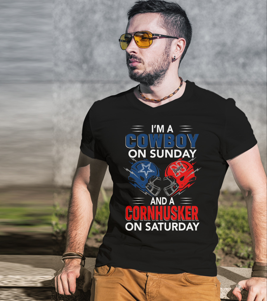 I'm A Cowboy On Sunday And A Cornhusker On Saturday Helmet Clash T-Shirt