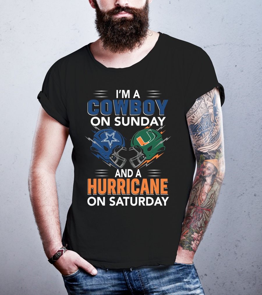 I'm A Cowboy On Sunday And A Hurricane On Saturday Football Fan Helmets T-Shirt