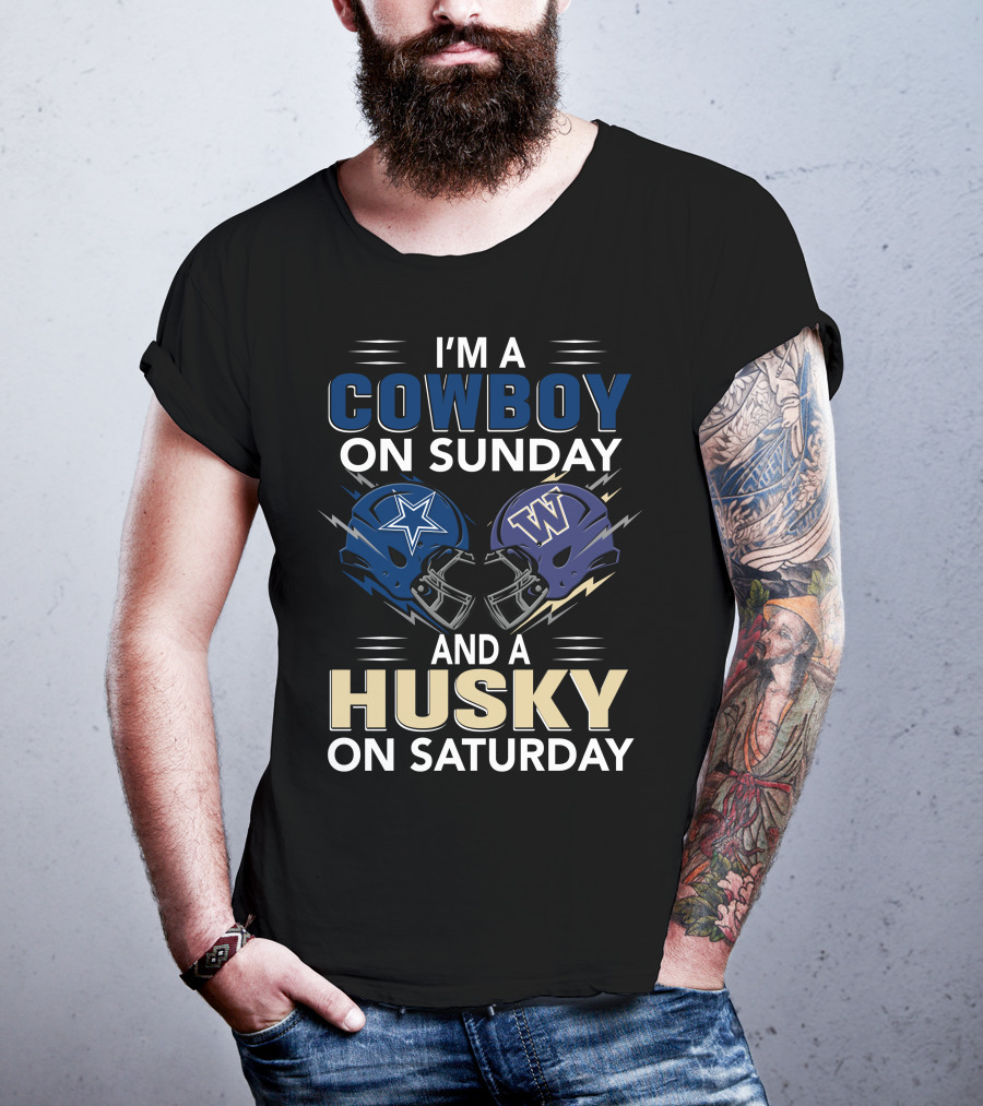 I'm A Cowboy On Sunday And A Husky On Saturday Football Helmets T-Shirt