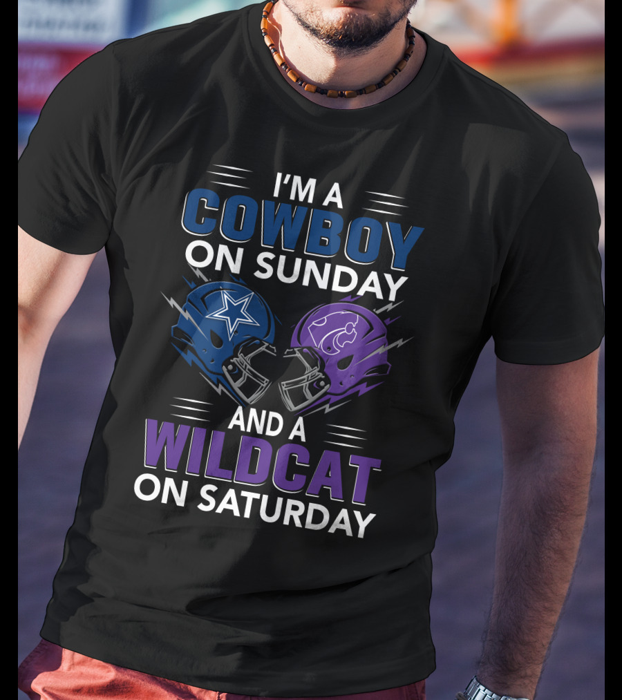 I'm A Cowboy On Sunday And A Wildcat On Saturday Football Helmets T-Shirt