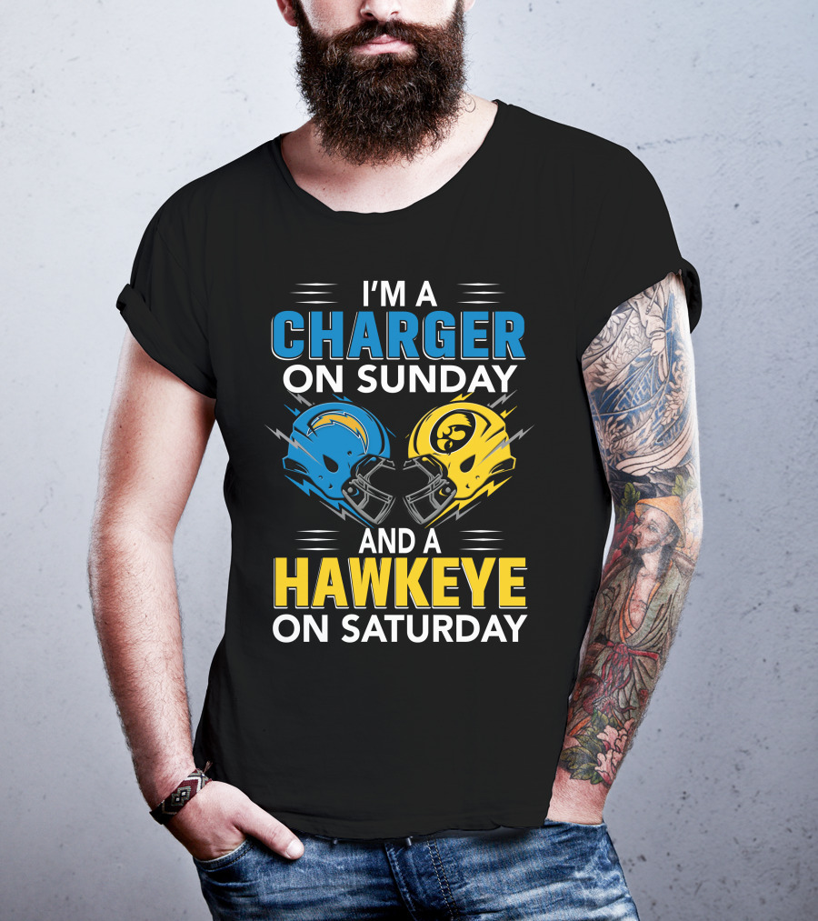 I'm A Charger On Sunday And A Hawkeye On Saturday Football Helmets T-Shirt