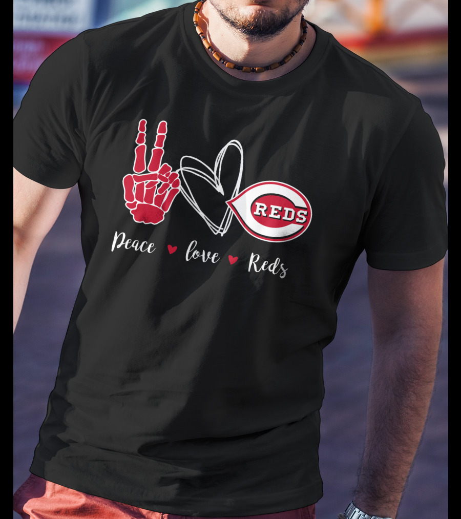 Peace Love Reds Cincinnati Baseball T-Shirt