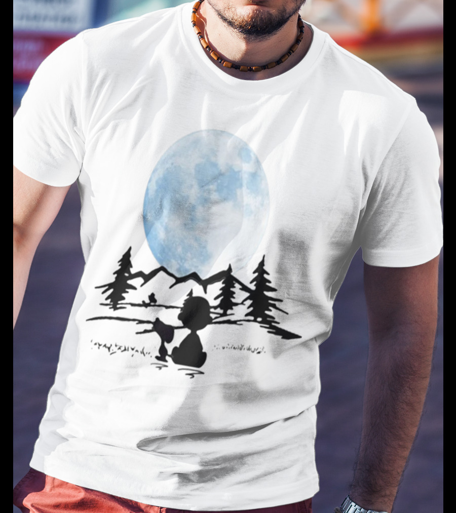 Snoopy And Charlie Brown Camping Under Full Moon T-Shirt