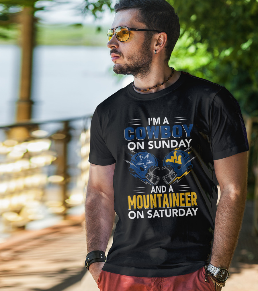 I'm A Cowboy On Sunday And A Mountaineer On Saturday Football Helmets T-Shirt