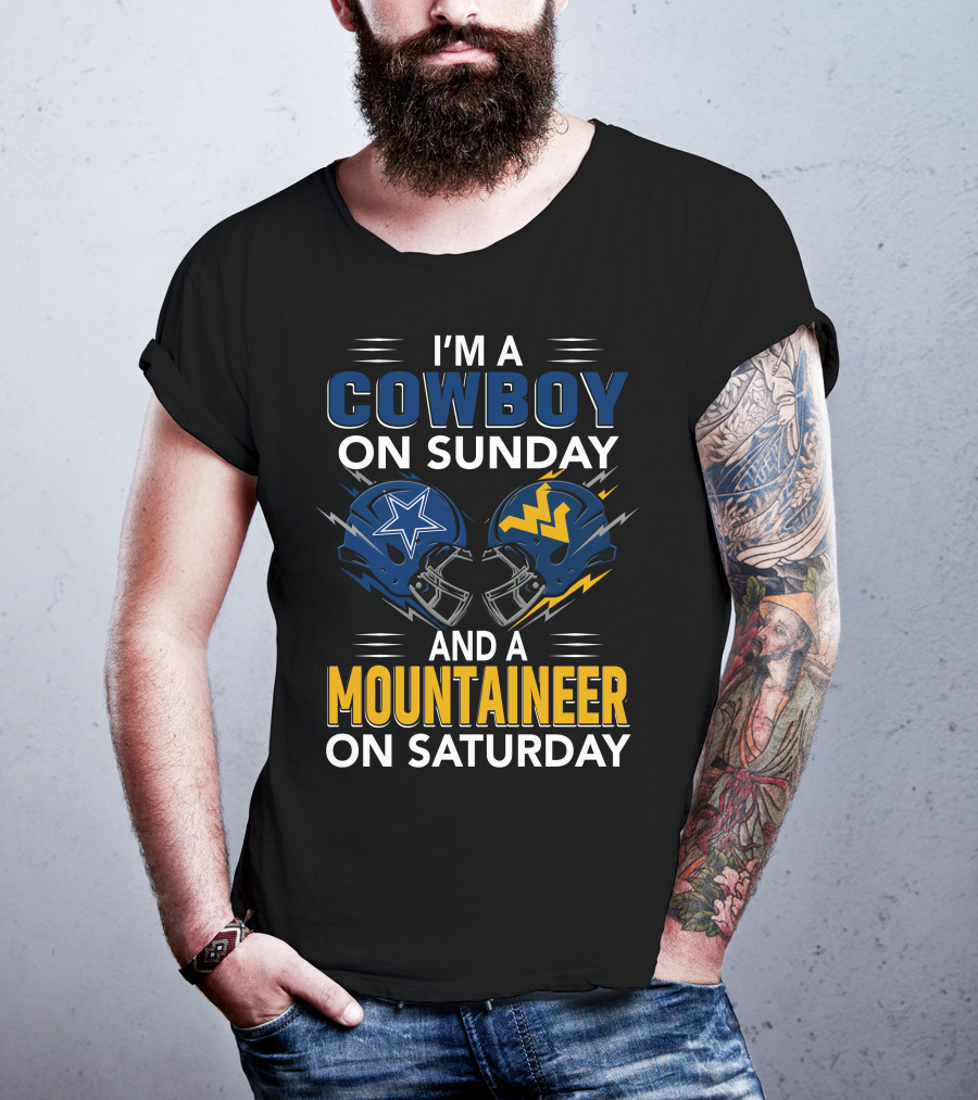 I'm A Cowboy On Sunday And A Mountaineer On Saturday Football Helmets T-Shirt