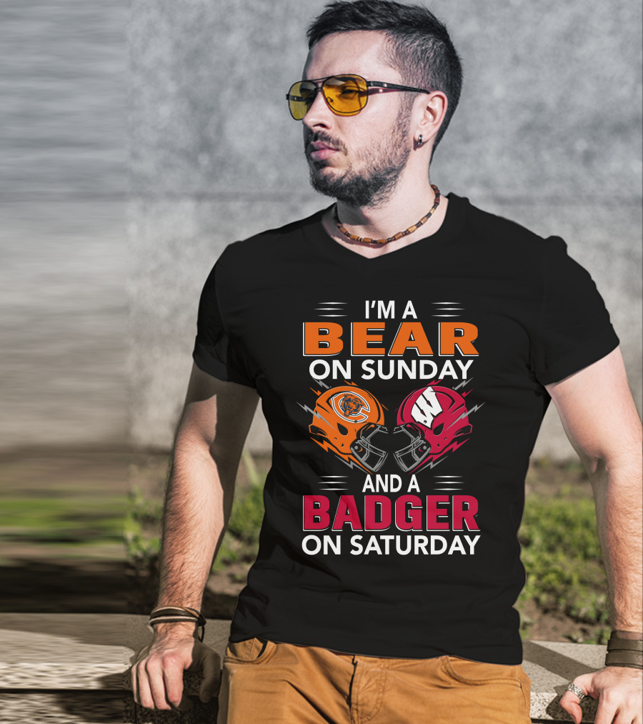 I'm A Bear On Sunday And A Badger On Saturday Football Helmets T-Shirt