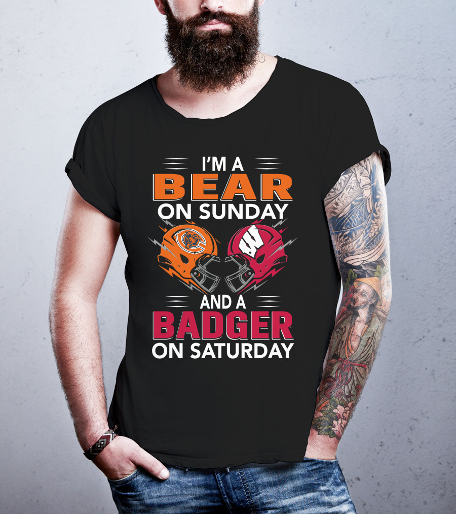 I'm A Bear On Sunday And A Badger On Saturday Football Helmets T-Shirt