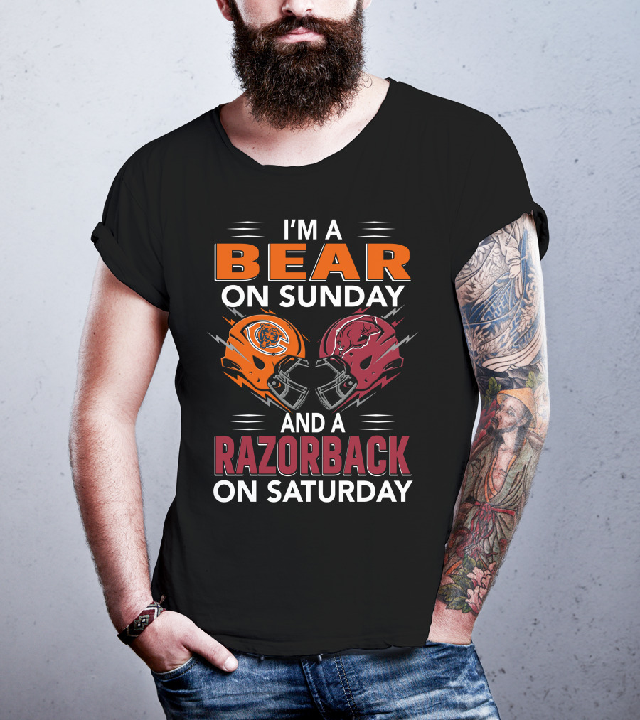 I'm A Bear On Sunday And A Razorback On Saturday Sports Football Helmets T-Shirt