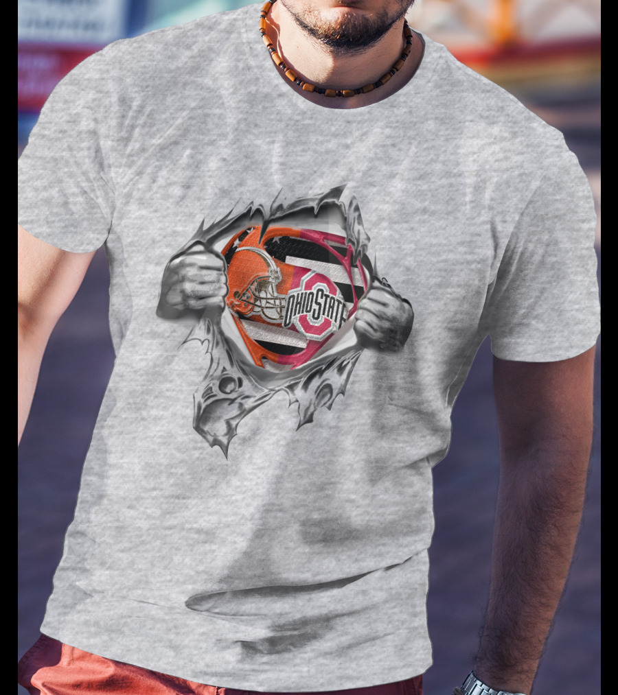 Ohio State Buckeyes Cleveland Browns Super Fan Logo Fusion T-Shirt