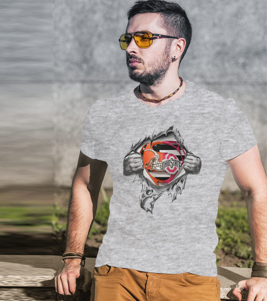 Ohio State Buckeyes Cleveland Browns Super Fan Logo Fusion T-Shirt