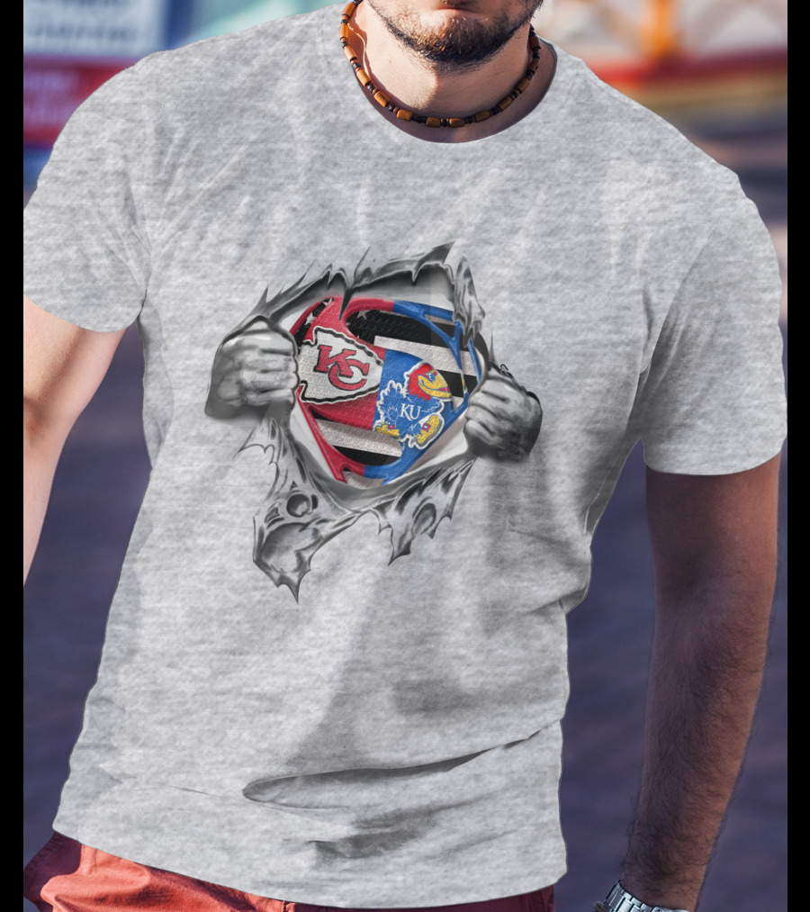 Kansas City Chiefs And Kansas Jayhawks Superman Logo Fusion T-Shirt