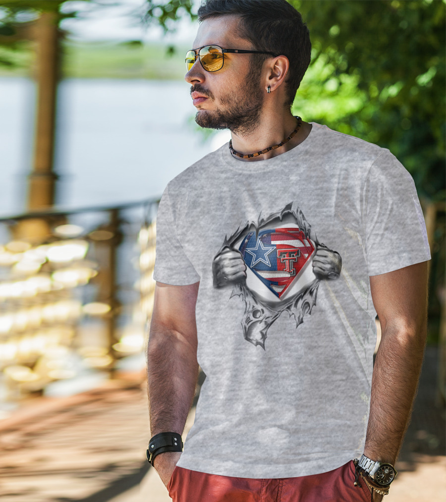 Dallas Cowboys Texas Tech Superman Logo USA Flag T-Shirt