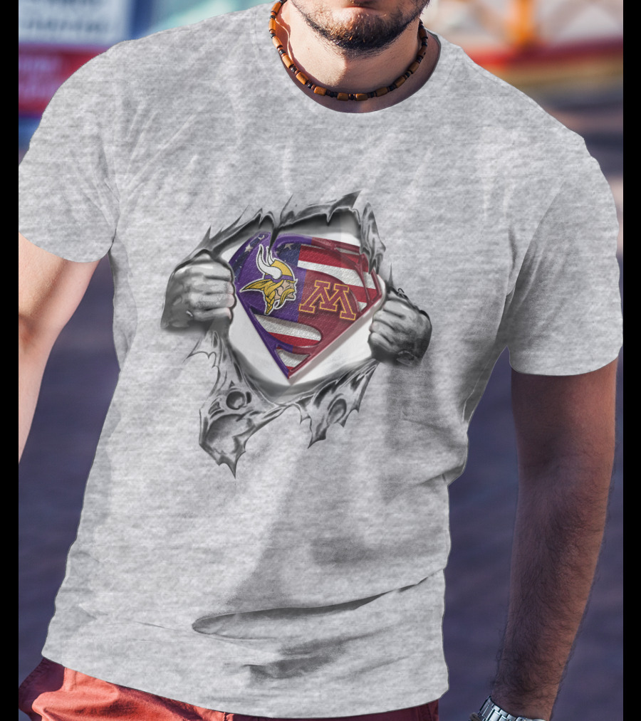 Minnesota Vikings Gophers Superman Logo American Flag T-Shirt