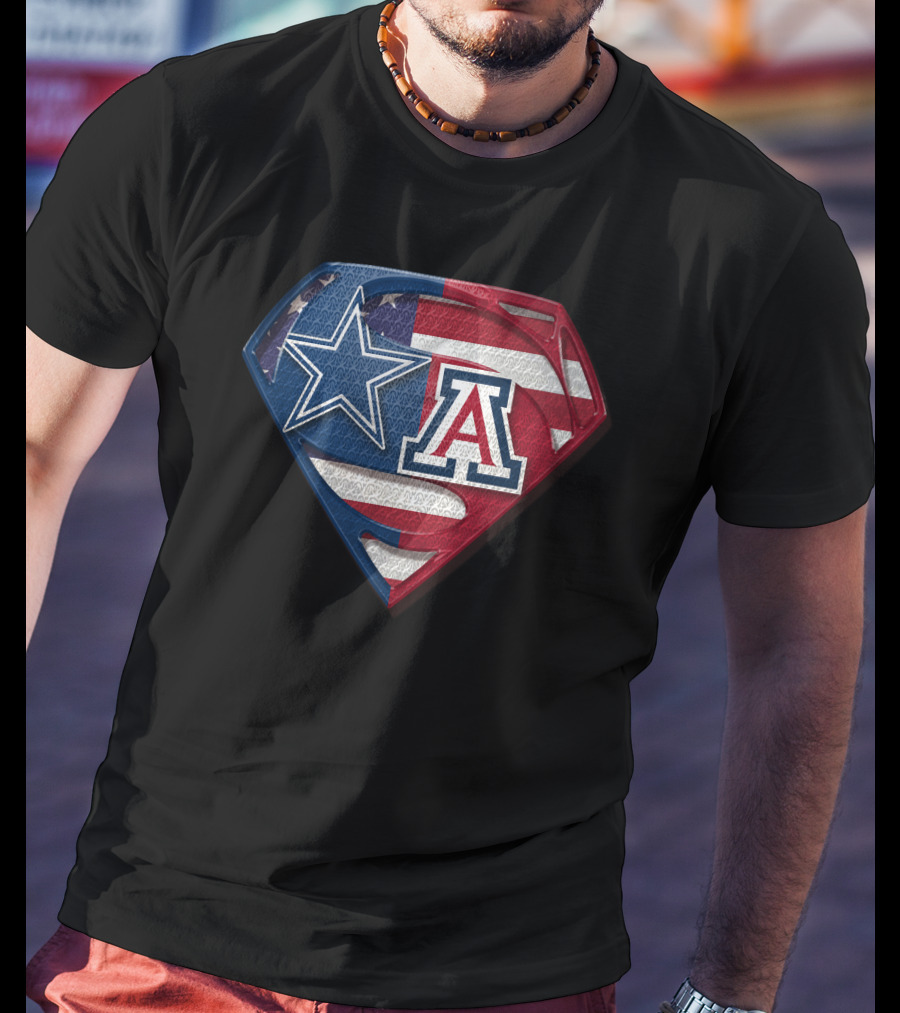 Dallas Cowboys Wildcats Superman Logo American Flag T-Shirt