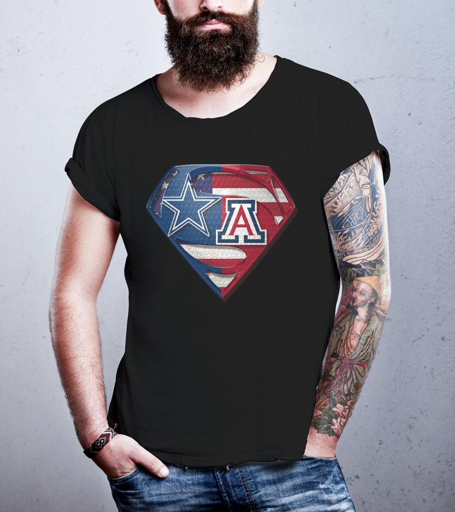 Dallas Cowboys Wildcats Superman Logo American Flag T-Shirt