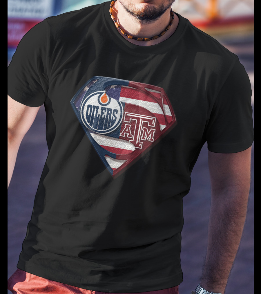 Oilers A&M Superman Shield American Flag T-Shirt
