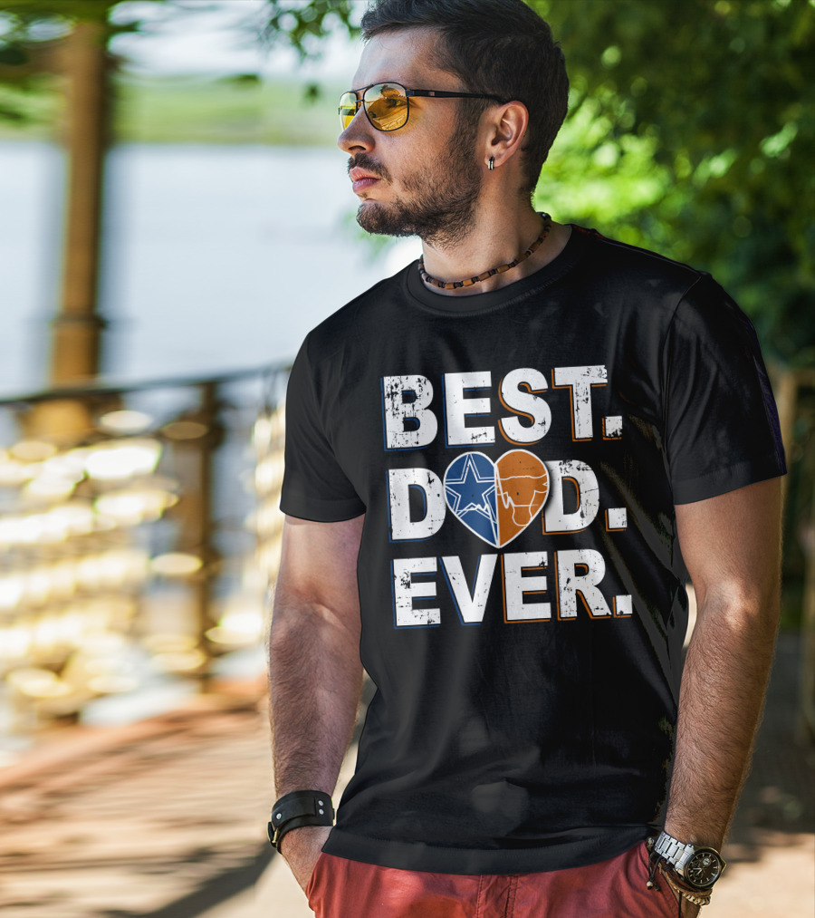 Best Dad Ever Cowboys Longhorns Heart Logos T-Shirt